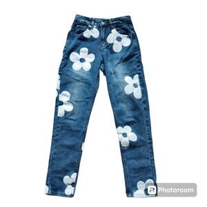 Angel Kiss Fun Daisy Print Straight Leg Denim Jeans Juniors Size 00/23